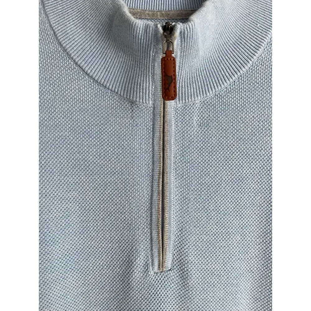 Tommy Bahama IslandZone Men's L Blue Coolmax Cotton Quarter Zip Sweater Preppy
